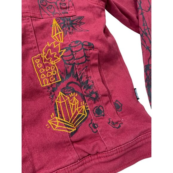 Black Pike Womens Red Denim embroided graphic jacket size M SKU 9178 - Picture 2 of 13